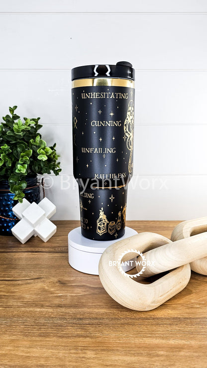 Magic Romance | Engraved 40oz Tumbler with Handle | Custom Engraved | Fantasy | Book Lover's | Broom | Manacle
