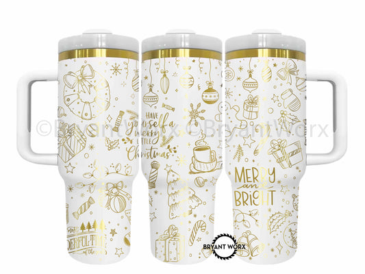 Merry and Bright | Engraved 40oz Tumbler with Handle | Custom | Holly | Jolly | Christmas Gift | Christmas Cup | Happy Holidays