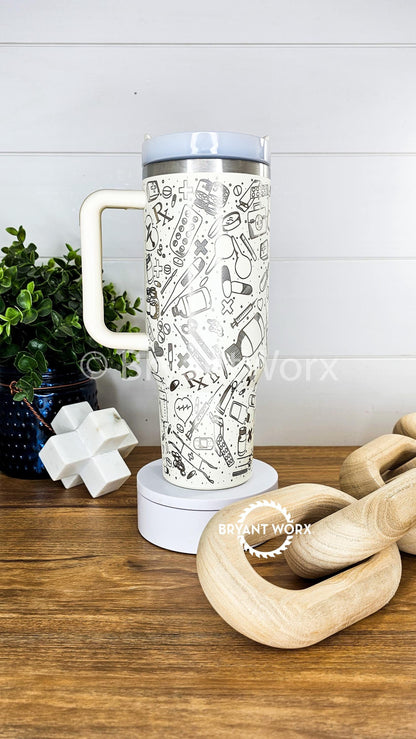 Pharmacy Wrap | Engraved 40oz Tumbler with Handle | Custom Engraving | Medicine | CPhT | Hospital | PharmD | Medical School | Graduate Gift