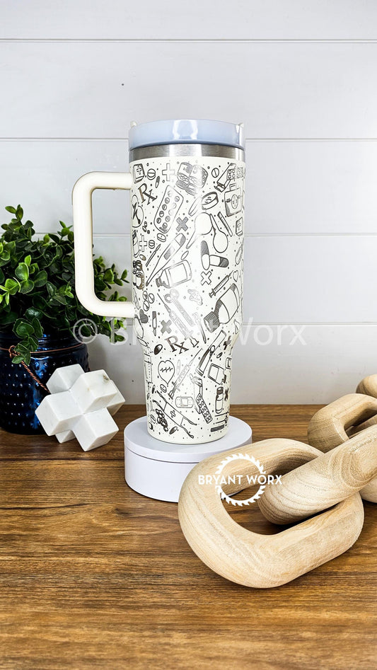 Pharmacy Wrap | Engraved 40oz Tumbler with Handle | Custom Engraving | Medicine | CPhT | Hospital | PharmD | Medical School | Graduate Gift