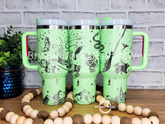 Magic Vibes | Snake | Engraved 40oz Tumbler with Handle | Custom | Magic | Witchcraft | Wand | Fantasy | Medieval