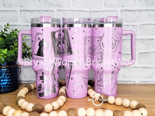 Tarot Card Deck | Engraved 40oz Tumbler | Unique Oracle | Celestial | Hermit | High Priestess | Fool | Death | Sun | Moon | Witch