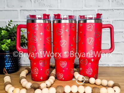 Book Boyfriend Candy Hearts | Engraved 40oz Tumbler | Valentines Day | Conversation | Heart | Smut | Romantasy | Spicy | Book Lover Gift