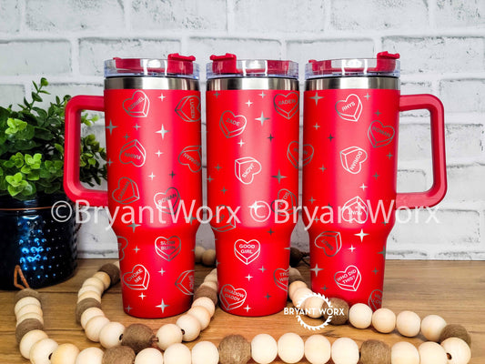 Book Boyfriend Candy Hearts | Engraved 40oz Tumbler | Valentines Day | Conversation | Heart | Smut | Romantasy | Spicy | Book Lover Gift