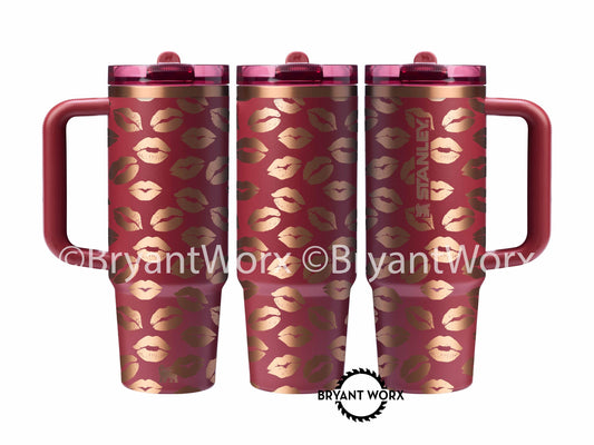 Kisses | Engraved STANLEY | Valentines Day Stanley | Pucker Up | Lipstick | Cute Valentine | Be Mine | Valentine 40 oz 30oz 20oz