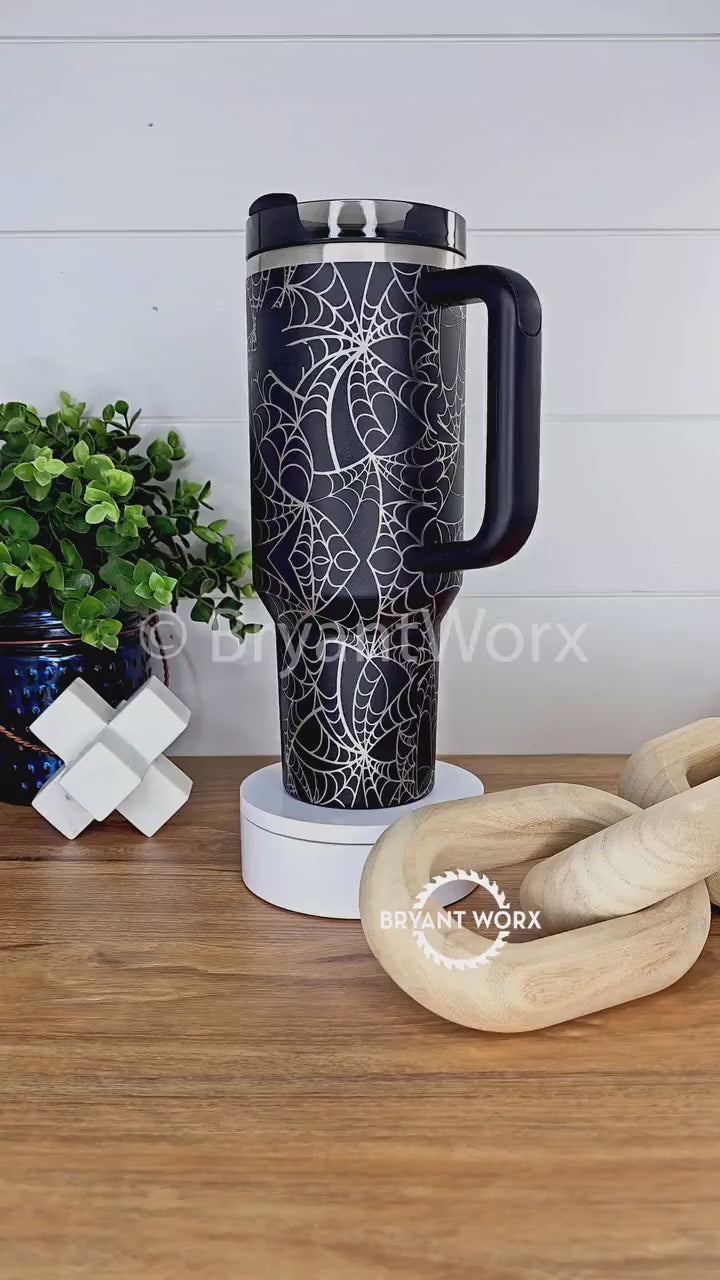 Spooky Spider Web Full Wrap | Engraved 40oz STANLEY with Handle | Scary | Halloween | Trick or Treat | BOO | Haunted | Fall | Spooky Season