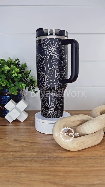 Spooky Spider Web Full Wrap | Engraved 40oz STANLEY with Handle | Scary | Halloween | Trick or Treat | BOO | Haunted | Fall | Spooky Season