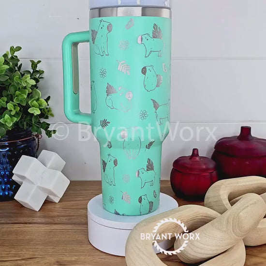 Cute Capybara Tumbler | Full Wrap | Engraved 40oz Tumbler with Handle | Custom | Friend Gift | Christmas Gift | Girlfriend Gift 40oz 30oz