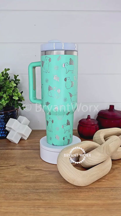 Cute Capybara Tumbler | Full Wrap | Engraved 40oz Tumbler with Handle | Custom | Friend Gift | Christmas Gift | Girlfriend Gift 40oz 30oz