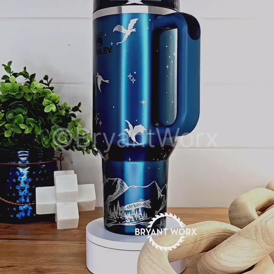 Dragon Flight Full Wrap | Engraved STANLEY | Custom Engraved | Fantasy Scene | Fantasy Map | Mountains | Wing | 40oz 30oz 20oz