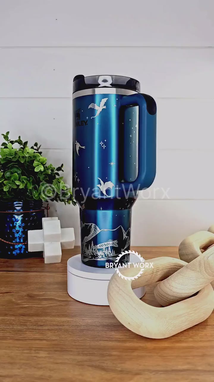 Dragon Flight Full Wrap | Engraved STANLEY | Custom Engraved | Fantasy Scene | Fantasy Map | Mountains | Wing | 40oz 30oz 20oz