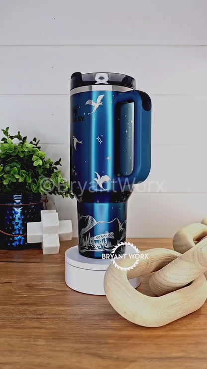 Dragon Flight Full Wrap | Engraved STANLEY | Custom Engraved | Fantasy Scene | Fantasy Map | Mountains | Wing | 40oz 30oz 20oz