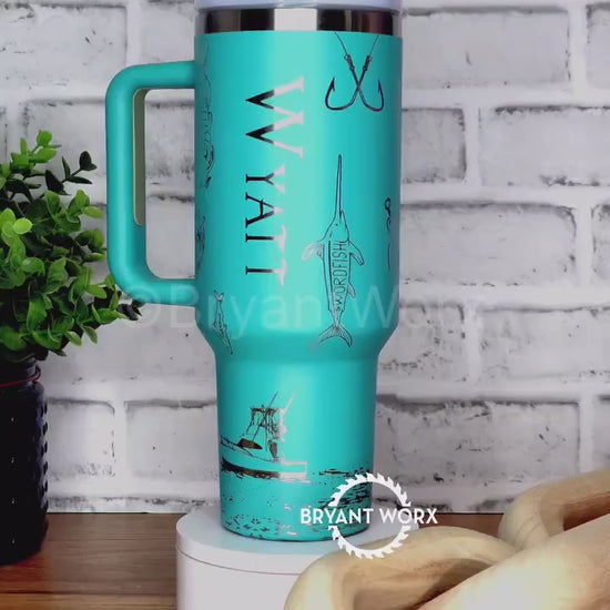 Personalized Fishing Full Wrap | Engraved Tumbler with Handle | Custom Engraving | Deep Sea Fishing | Fish Like a Girl | 40oz 30oz 20oz