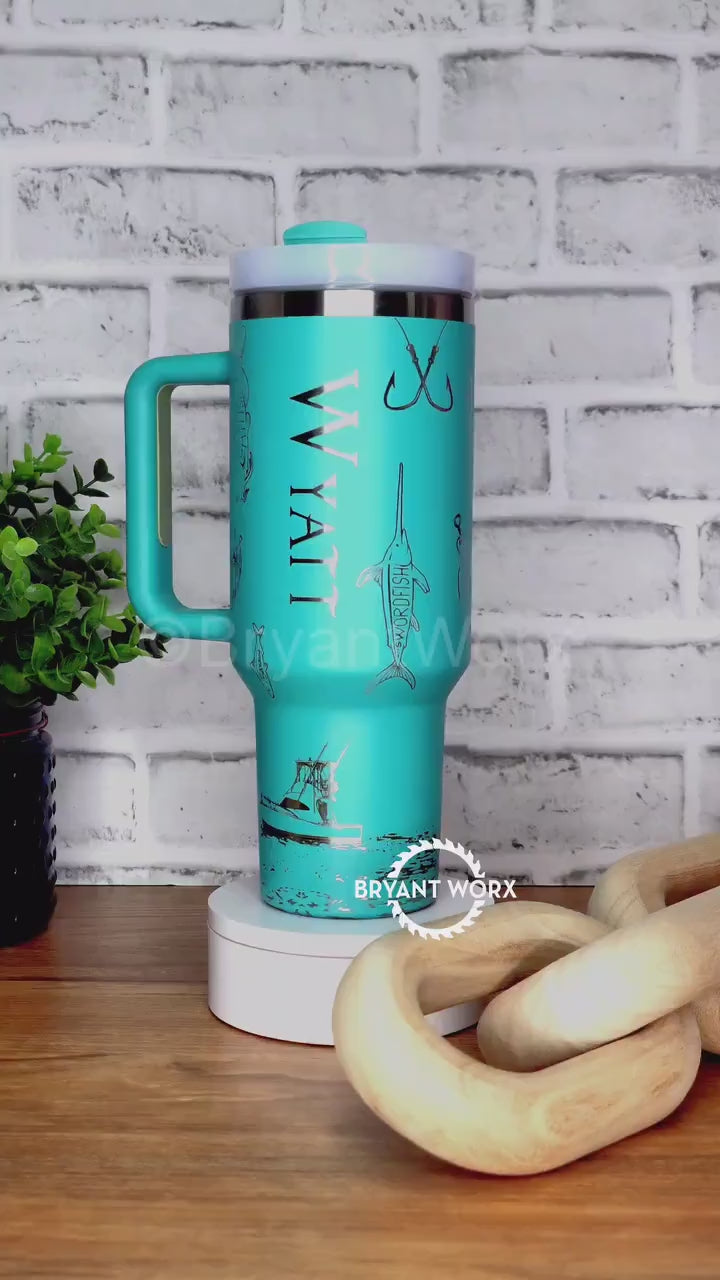 Personalized Fishing Full Wrap | Engraved Tumbler with Handle | Custom Engraving | Deep Sea Fishing | Fish Like a Girl | 40oz 30oz 20oz