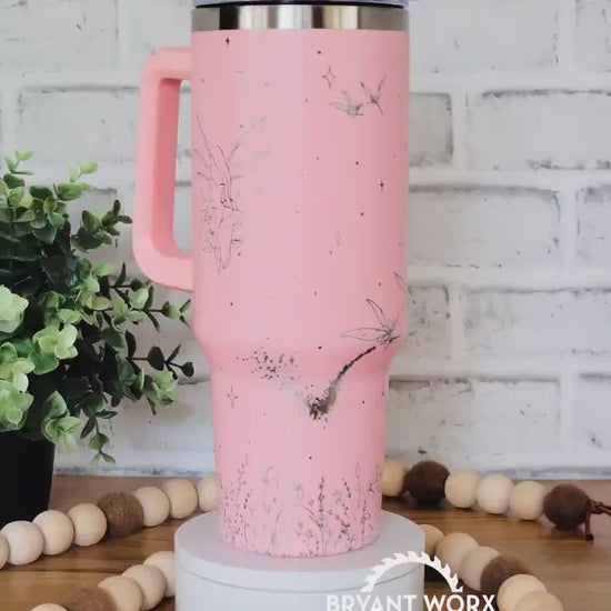 Fairy Full Wrap | Engraved 40oz Tumbler with Handle | Custom Engraving | Fantasy | Faries | Floral | Pixie | Dust | Custom Gift