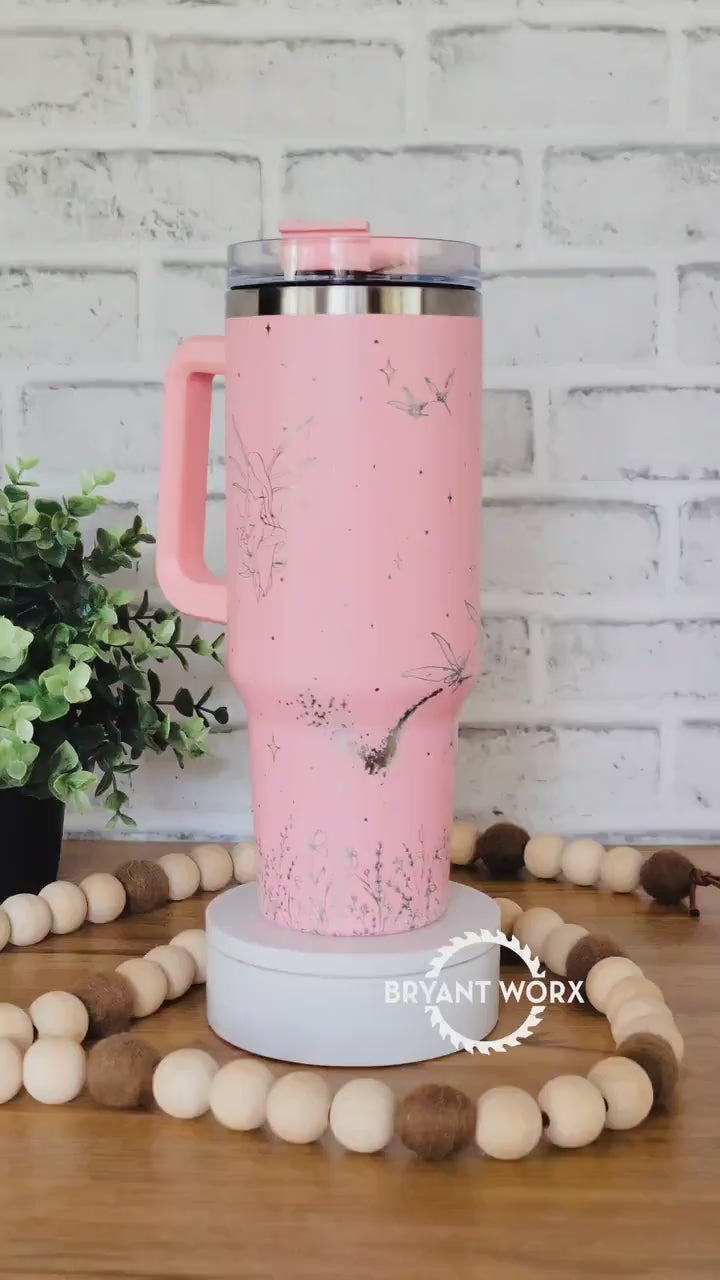 Fairy Full Wrap | Engraved 40oz Tumbler with Handle | Custom Engraving | Fantasy | Faries | Floral | Pixie | Dust | Custom Gift