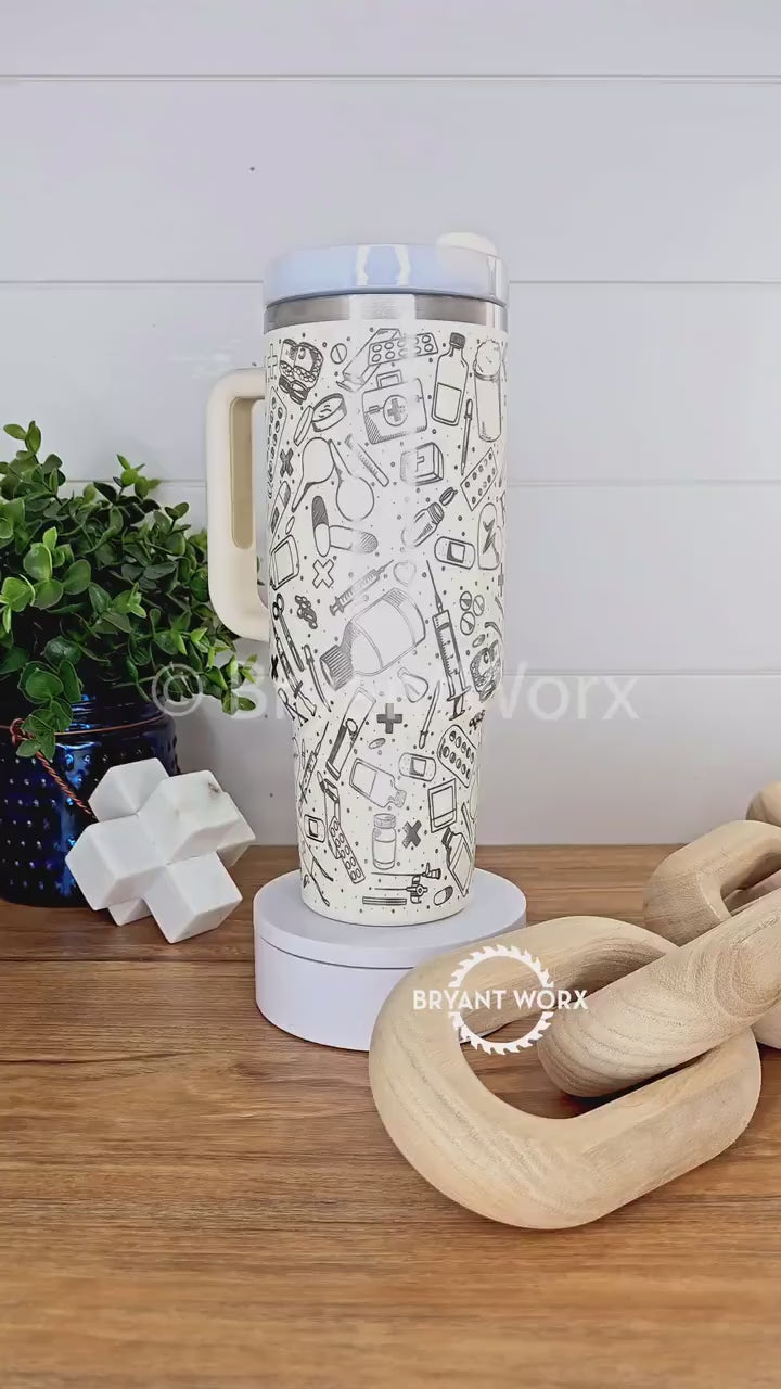 Pharmacy Wrap | Engraved 40oz Tumbler with Handle | Custom Engraving | Medicine | CPhT | Hospital | PharmD | Medical School | Graduate Gift