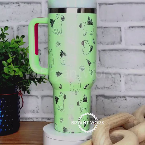 Cute Capybara Tumbler | Full Wrap | Engraved 40oz Tumbler with Handle | Custom | Friend Gift | Christmas Gift | Girlfriend Gift 40oz 30oz