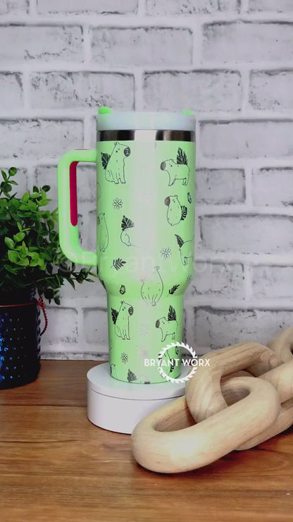 Cute Capybara Tumbler | Full Wrap | Engraved 40oz Tumbler with Handle | Custom | Friend Gift | Christmas Gift | Girlfriend Gift 40oz 30oz
