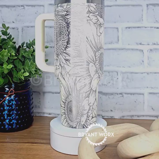 Sunflower Full Wrap | Engraved 40oz Tumbler with Handle | Custom Engraving | Flowers | Florist | Christmas Gift