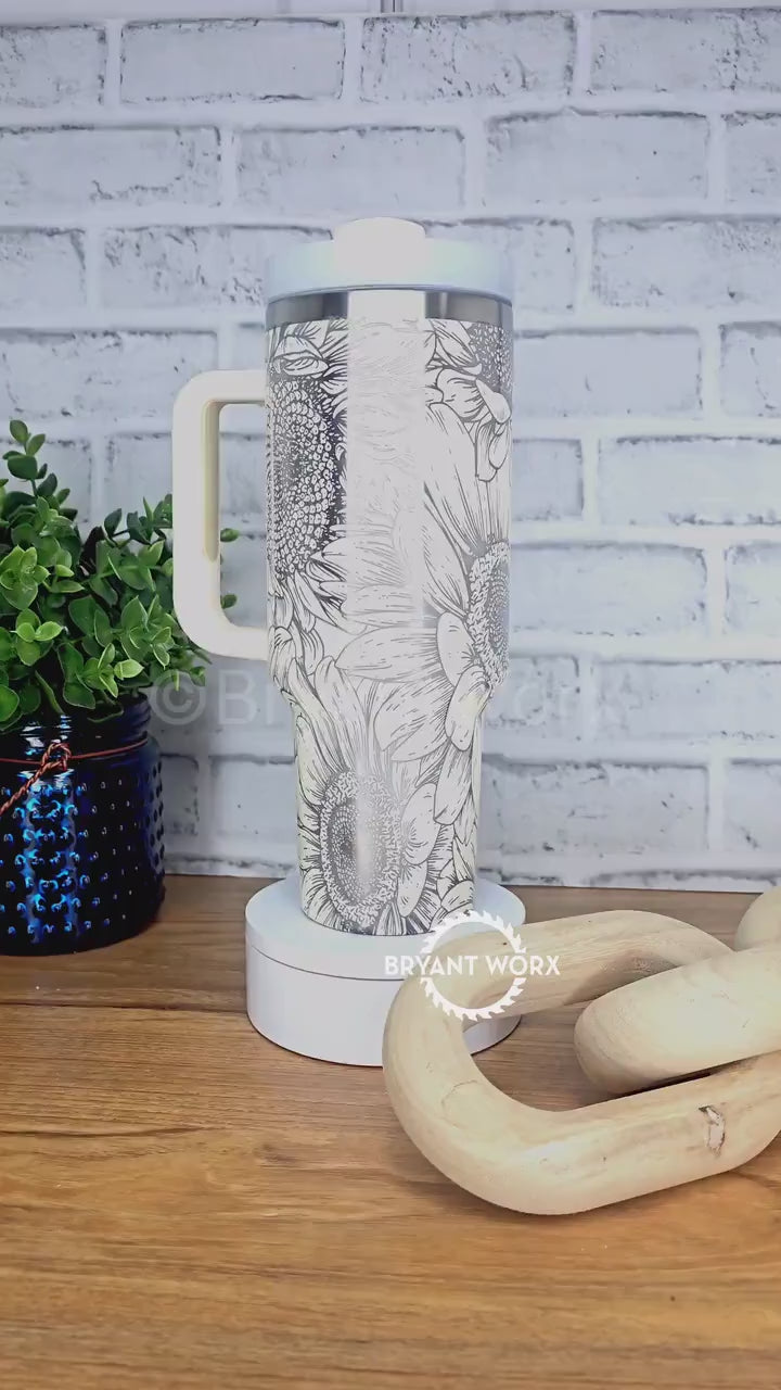 Sunflower Full Wrap | Engraved 40oz Tumbler with Handle | Custom Engraving | Flowers | Florist | Christmas Gift