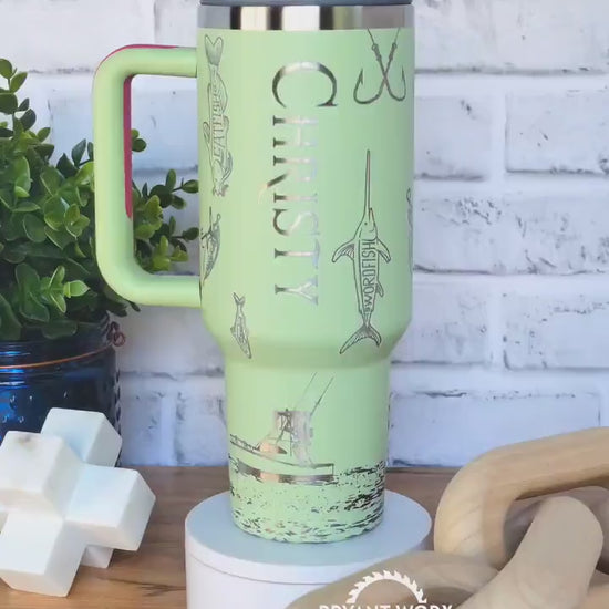 Personalized Fishing Full Wrap | Engraved 40oz Tumbler with Handle | Custom Engraving | Deep Sea Fishing | Fish Like a Girl