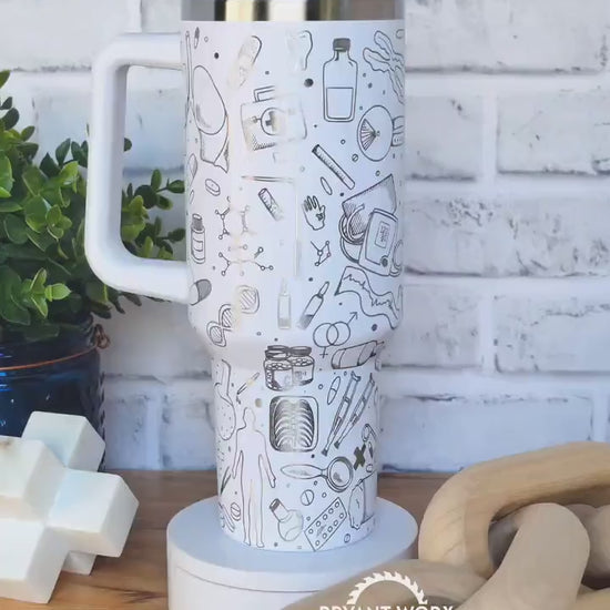 Medical Full Wrap | Engraved 40oz Tumbler with Handle | Custom Engraving | Doctor | Nurse | Hospital | RN | Nurse Gift | Graduate Gift