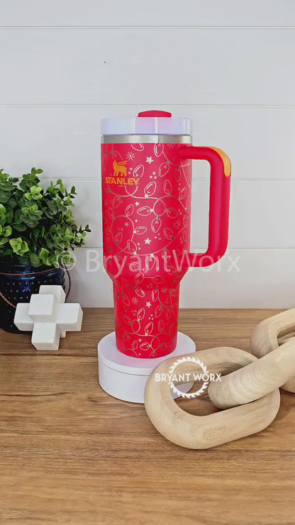 Christmas Lights | Engraved 40oz STANLEY with Handle | Custom Engraved | Christmas | Christmas Gift | Christmas Stanley | Happy Holidays