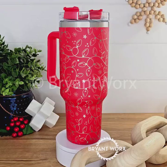 Christmas Lights  | Engraved 40oz Tumbler with Handle | Custom | Holly | Jolly | Christmas Gift | Christmas Stanley | Happy Holidays