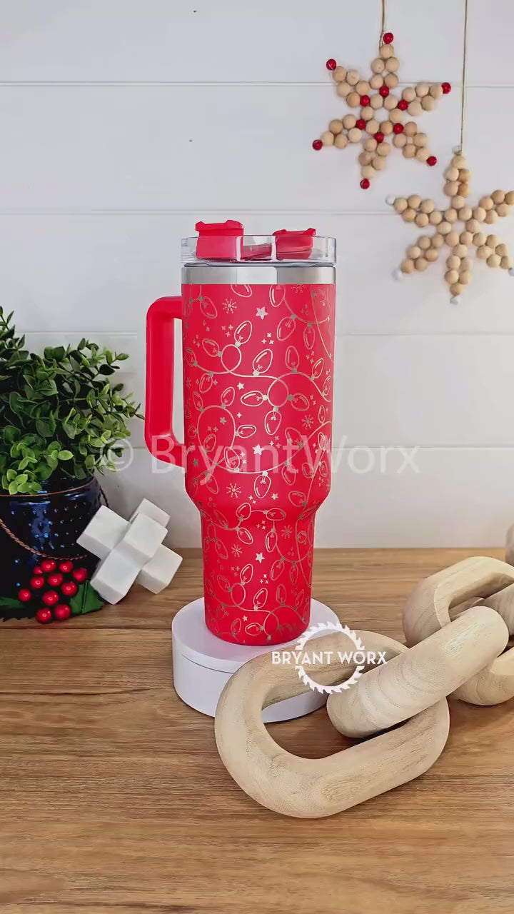 Christmas Lights  | Engraved 40oz Tumbler with Handle | Custom | Holly | Jolly | Christmas Gift | Christmas Stanley | Happy Holidays