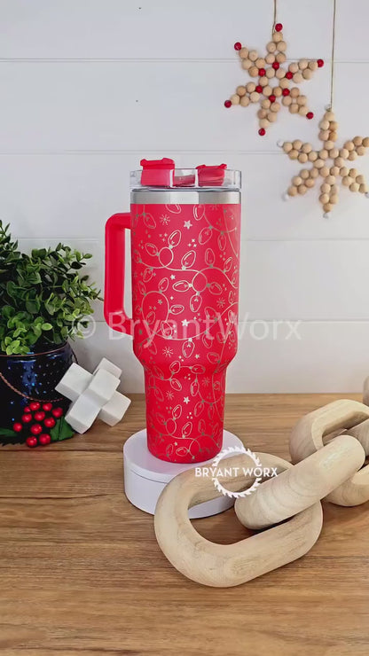 Christmas Lights  | Engraved 40oz Tumbler with Handle | Custom | Holly | Jolly | Christmas Gift | Christmas Stanley | Happy Holidays