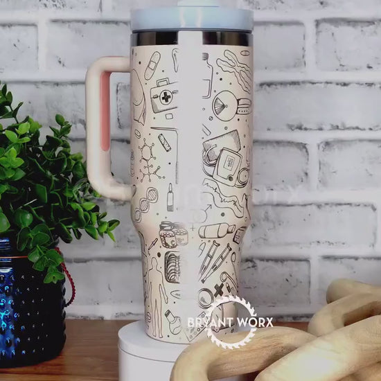 Medical Full Wrap | Engraved 40oz Tumbler with Handle | Custom Engraving | Doctor | Nurse | Hospital | RN | Nurse Gift | Graduate Gift