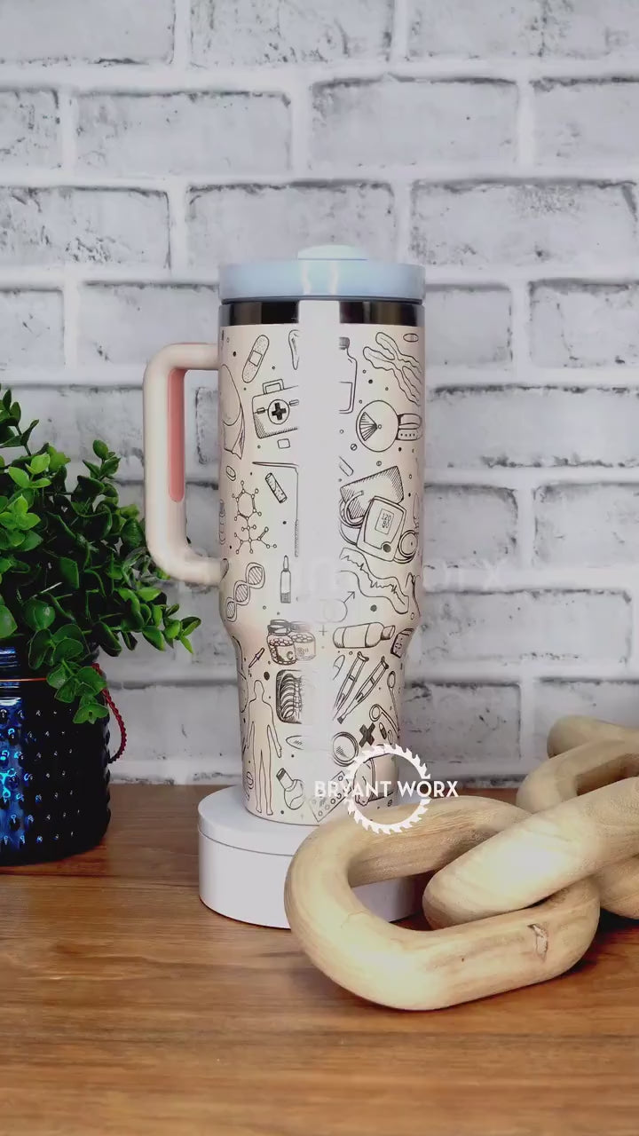Medical Full Wrap | Engraved 40oz Tumbler with Handle | Custom Engraving | Doctor | Nurse | Hospital | RN | Nurse Gift | Graduate Gift
