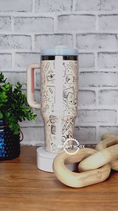 Medical Full Wrap | Engraved 40oz Tumbler with Handle | Custom Engraving | Doctor | Nurse | Hospital | RN | Nurse Gift | Graduate Gift